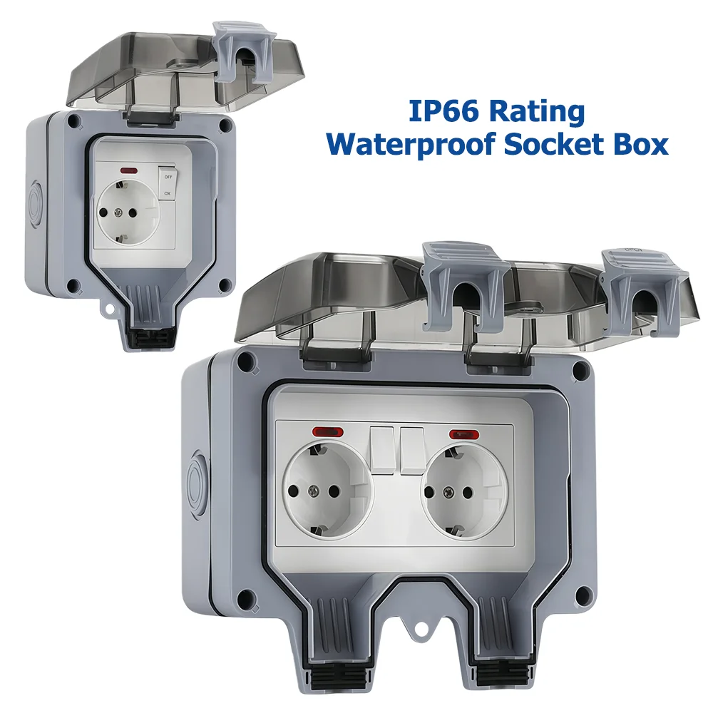 Outdoor Power Strip - European-Style Outdoor Socket with Switch Indicator