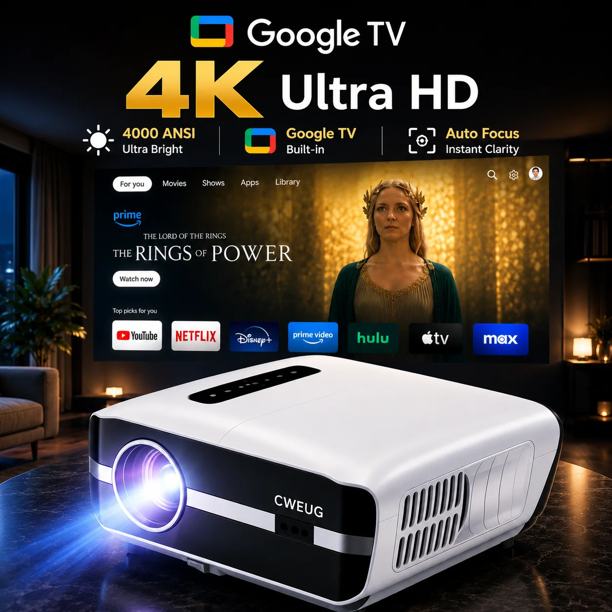 Outdoor Power Products - NewA9S 4k Projector Auto Focus Daytime